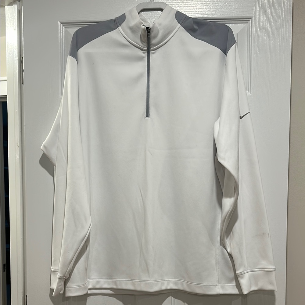 Men’s, Nike Golf Dri-Fit Performance White and Gray Quarter-Zip Pullover, XXL